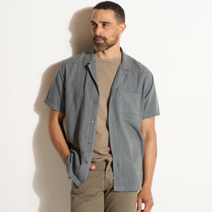 Mens Zion Linen Tabby Weave Camp Shirt MWTP0022 Flint Gray