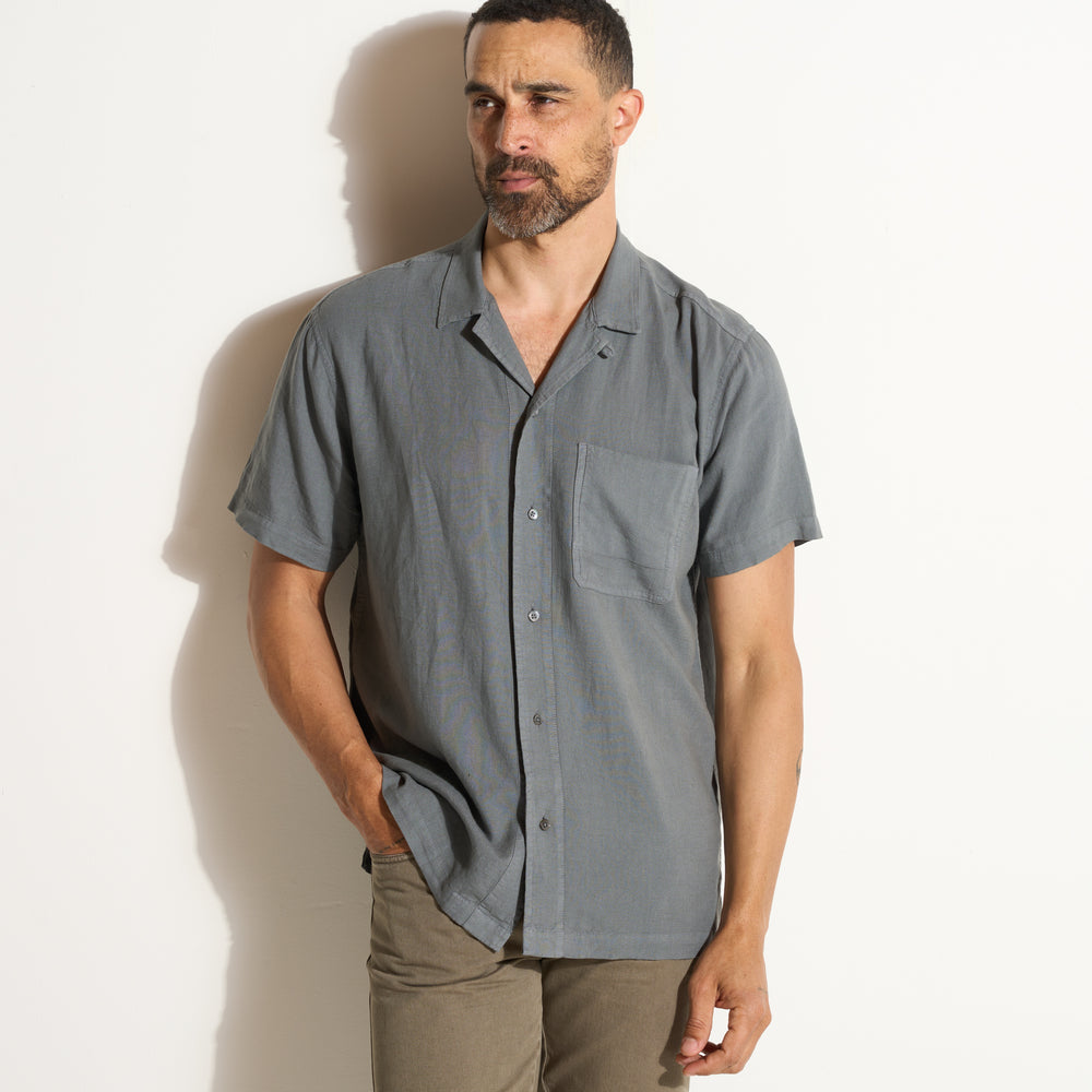 Mens Zion Linen Tabby Weave Camp Shirt MWTP0022 Flint Gray