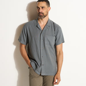 Mens Zion Linen Tabby Weave Camp Shirt MWTP0022 Flint Gray