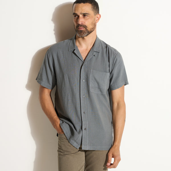 Mens Zion Linen Tabby Weave Camp Shirt MWTP0022 Flint Gray