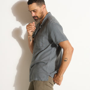 Mens Zion Linen Tabby Weave Camp Shirt MWTP0022 Flint Gray