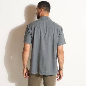 Mens Zion Linen Tabby Weave Camp Shirt MWTP0022 Flint Gray