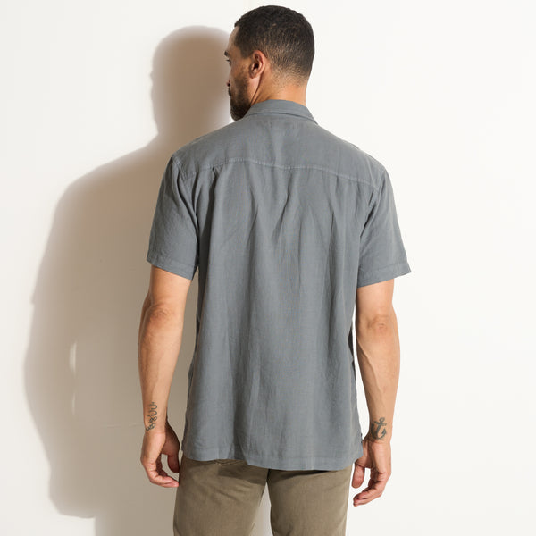 Mens Zion Linen Tabby Weave Camp Shirt MWTP0022 Flint Gray