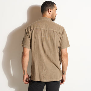 Mens Zion Linen Tabby Weave Camp Shirt MWTP0022 Stone