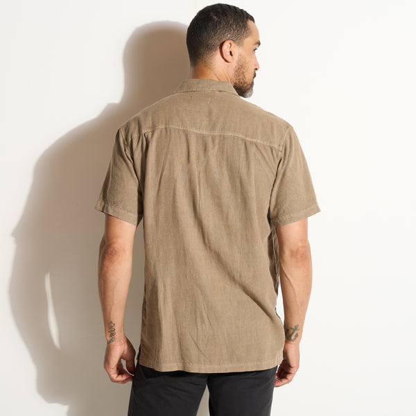 Mens Zion Linen Tabby Weave Camp Shirt MWTP0022 Stone