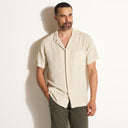 Mens Zion Linen Tabby Weave Camp Shirt MWTP0022 Bone