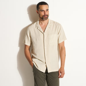 Mens Zion Linen Tabby Weave Camp Shirt MWTP0022 Bone