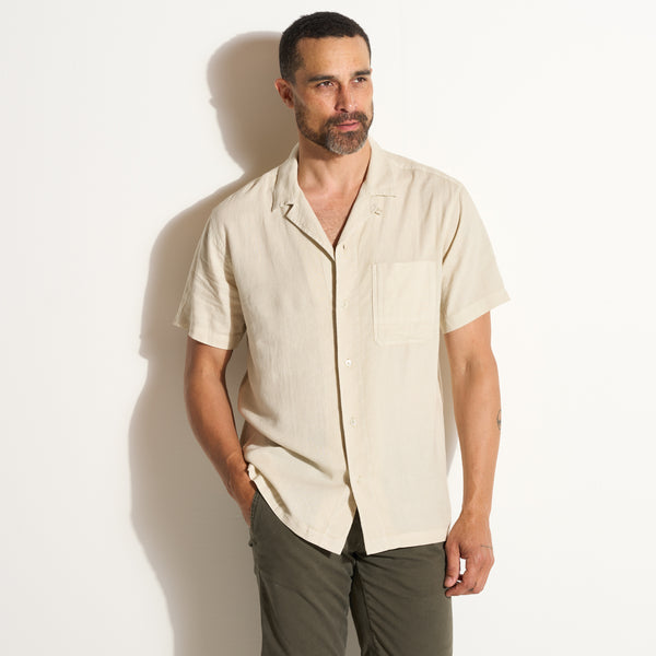 Mens Zion Linen Tabby Weave Camp Shirt MWTP0022 Bone