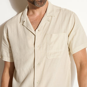 Mens Zion Linen Tabby Weave Camp Shirt MWTP0022 Bone