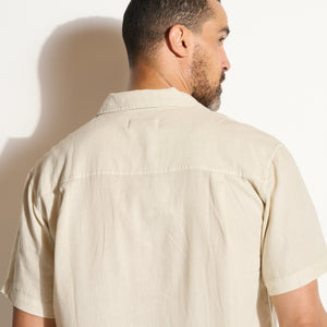 Mens Zion Linen Tabby Weave Camp Shirt MWTP0022 Bone