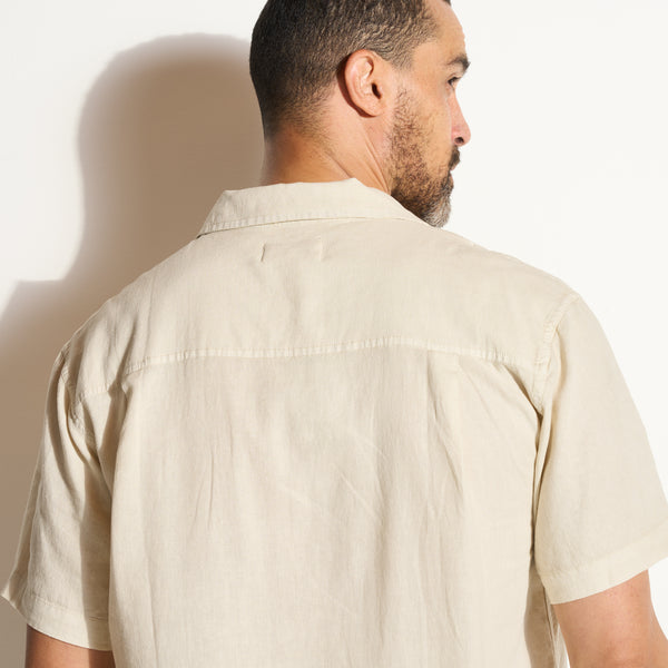 Mens Zion Linen Tabby Weave Camp Shirt MWTP0022 Bone