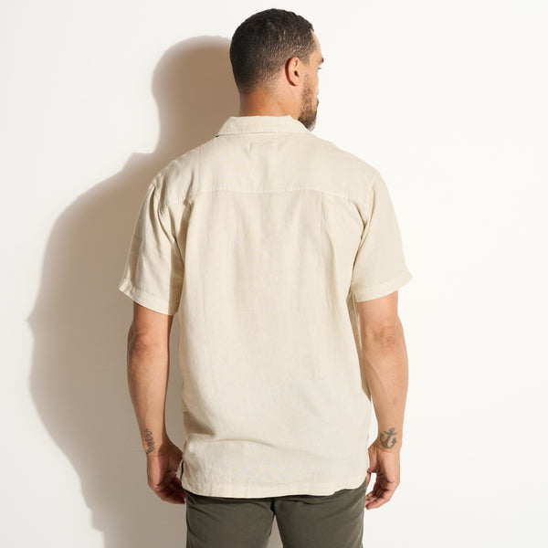 Mens Zion Linen Tabby Weave Camp Shirt MWTP0022 Bone