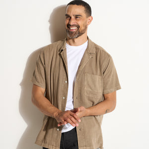 Mens Zion Linen Tabby Weave Camp Shirt MWTP0022 Stone