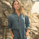 Womens Celeste Oversized Japanese Denim Shirt WWTP0012FD Vintage Blue
