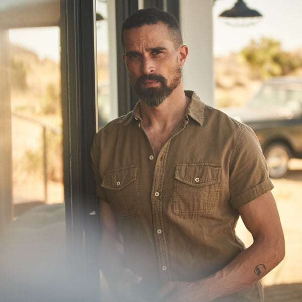 Mens Leeds Cotton Gauze Short Sleeve Shirt MWTP0017 Umber