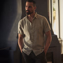 Mens Lyons Short Sleeve Linen Shirt MWTP0014 Stone