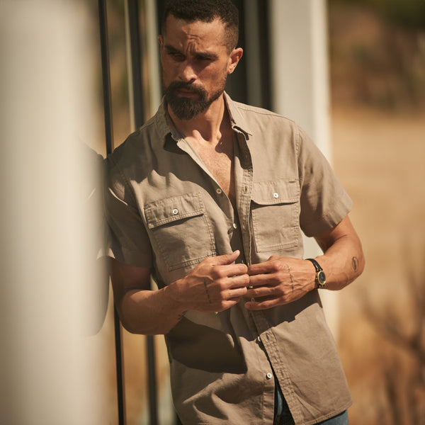 Mens Riley Heritage Twill Short Sleeve Shirt MWTP0004 Stone