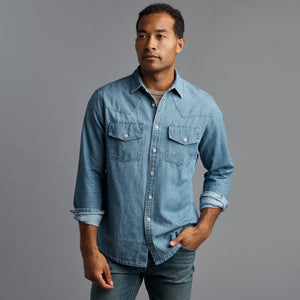 Mens Abilene Long Sleeve Denim Shirt MWTP0007 Heritage Blue