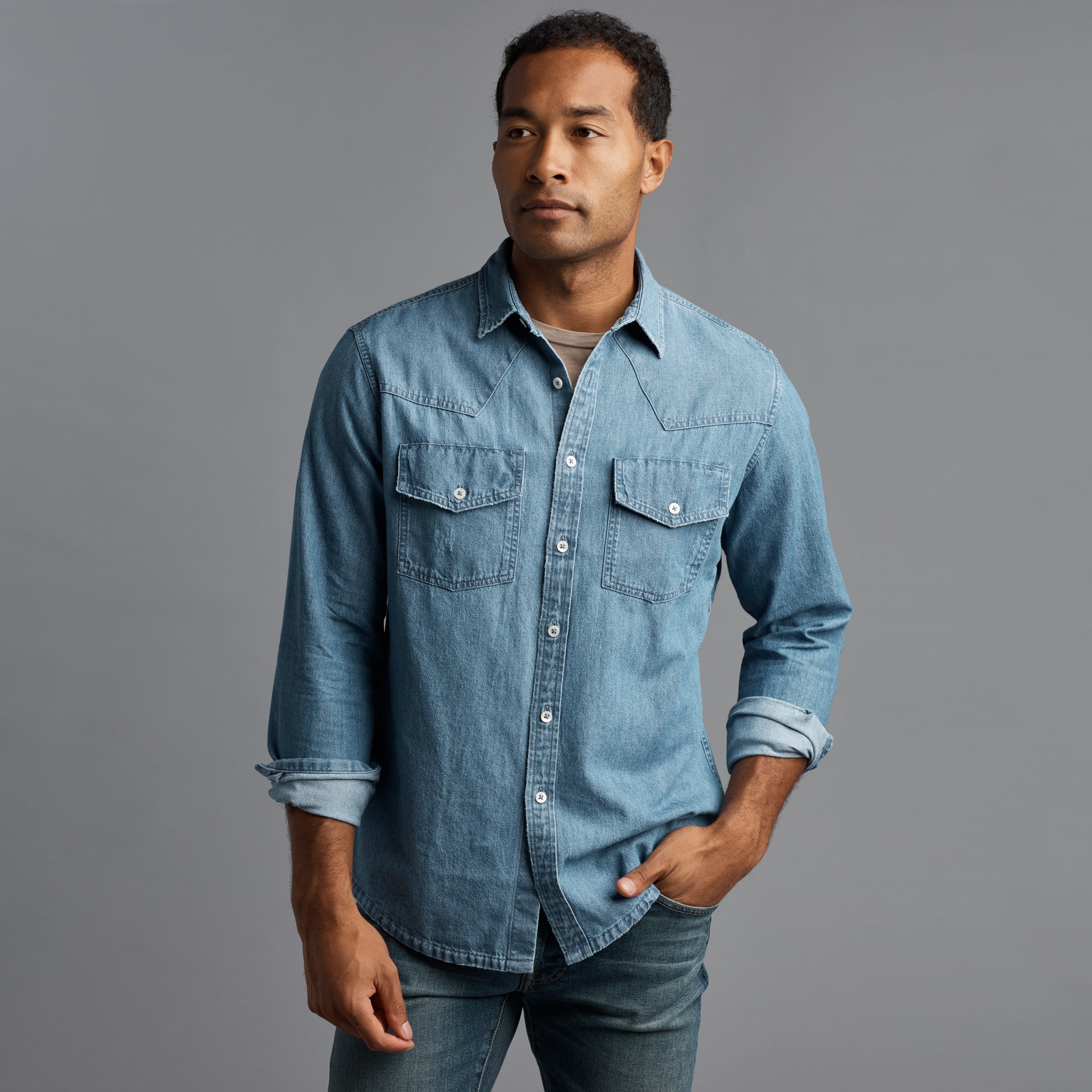 Abilene Long Sleeve Denim Shirt / Heritage Blue / XXL