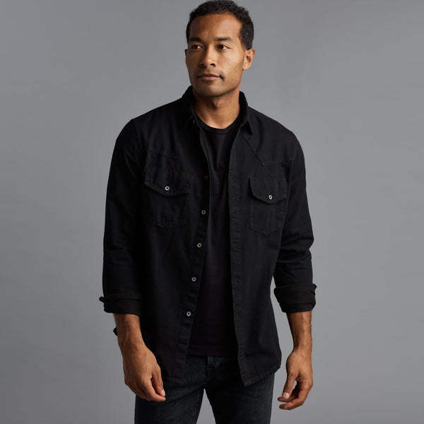 Mens Abilene Long Sleeve Denim Shirt MWTP0007 Overdyed Black