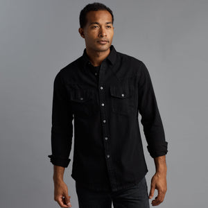 Mens Abilene Long Sleeve Denim Shirt MWTP0007 Overdyed Black