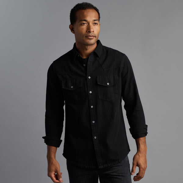 Mens Abilene Long Sleeve Denim Shirt MWTP0007 Overdyed Black