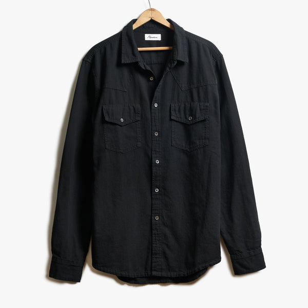 Mens Abilene Long Sleeve Denim Shirt MWTP0007 Overdyed Black