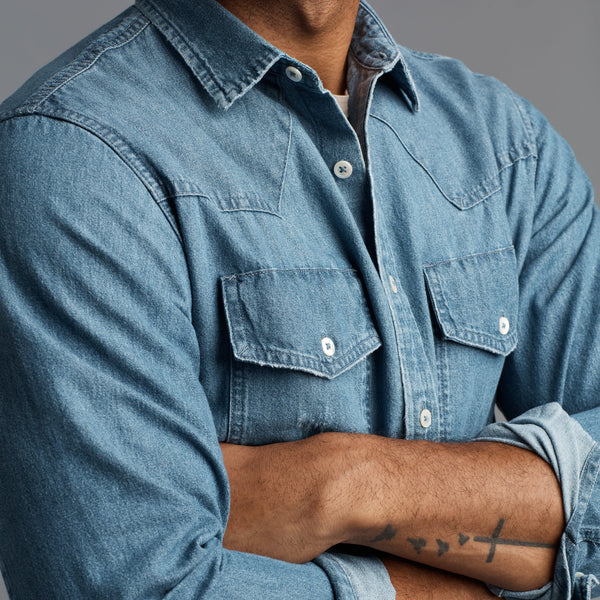 Mens Abilene Long Sleeve Denim Shirt MWTP0007 Heritage Blue