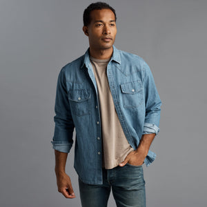 Mens Abilene Long Sleeve Denim Shirt MWTP0007 Heritage Blue