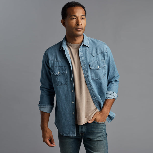 Mens Abilene Long Sleeve Denim Shirt MWTP0007 Heritage Blue