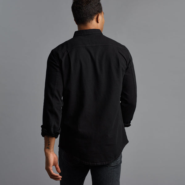 Mens Abilene Long Sleeve Denim Shirt MWTP0007 Overdyed Black