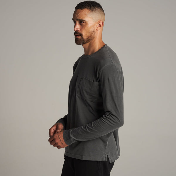 Mens Asher Long Sleeve Pocket Tee MKTP0003 Faded Black