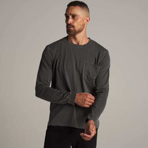 Mens Asher Long Sleeve Pocket Tee MKTP0003 Faded Black
