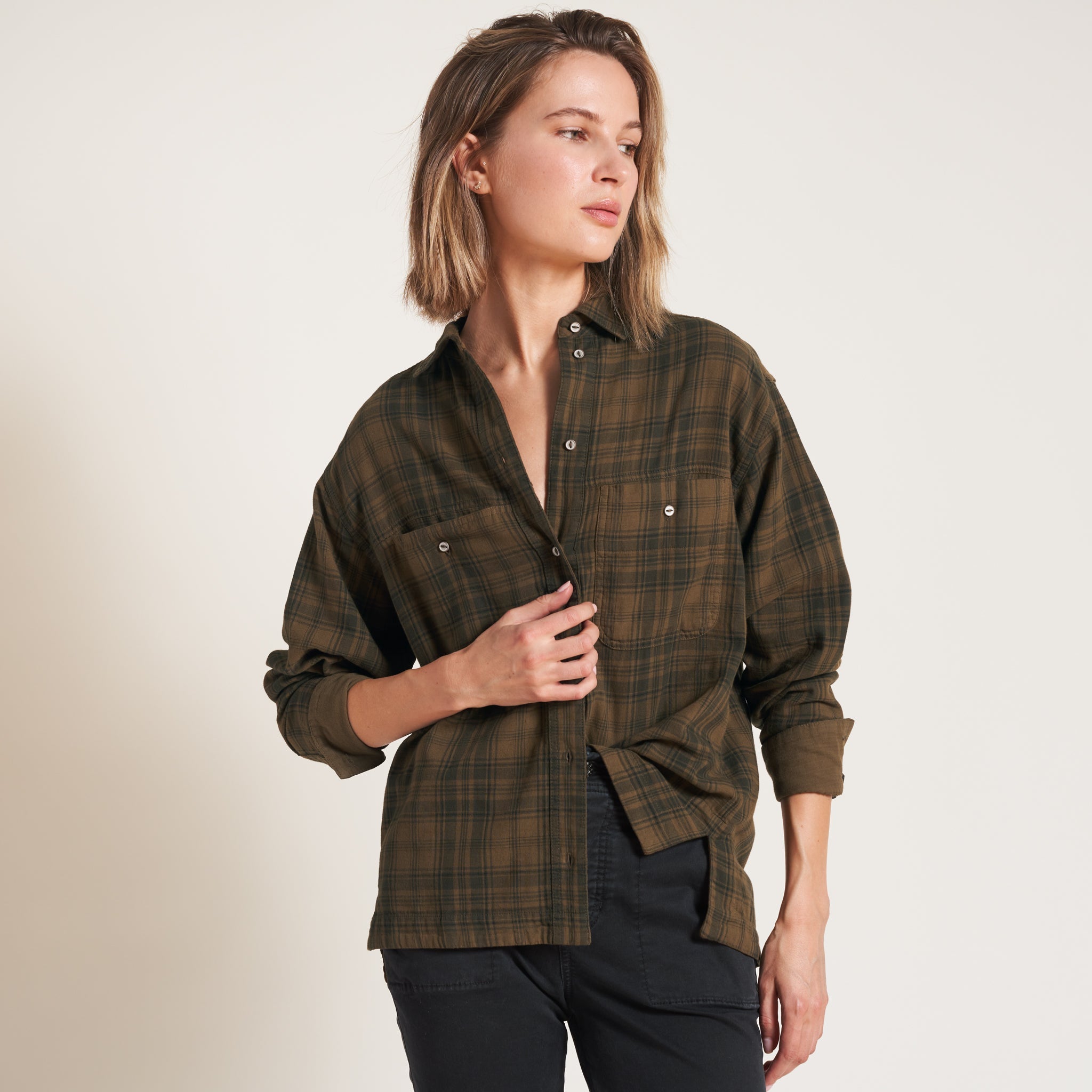 Womens Dallas Oversized Plaid Shirt WWPT0005 Uniform Green Plaid Xs