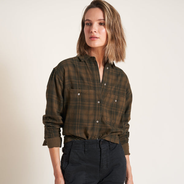 Womens Dallas Oversized Plaid Shirt WWPT0005 Uniform Green Plaid