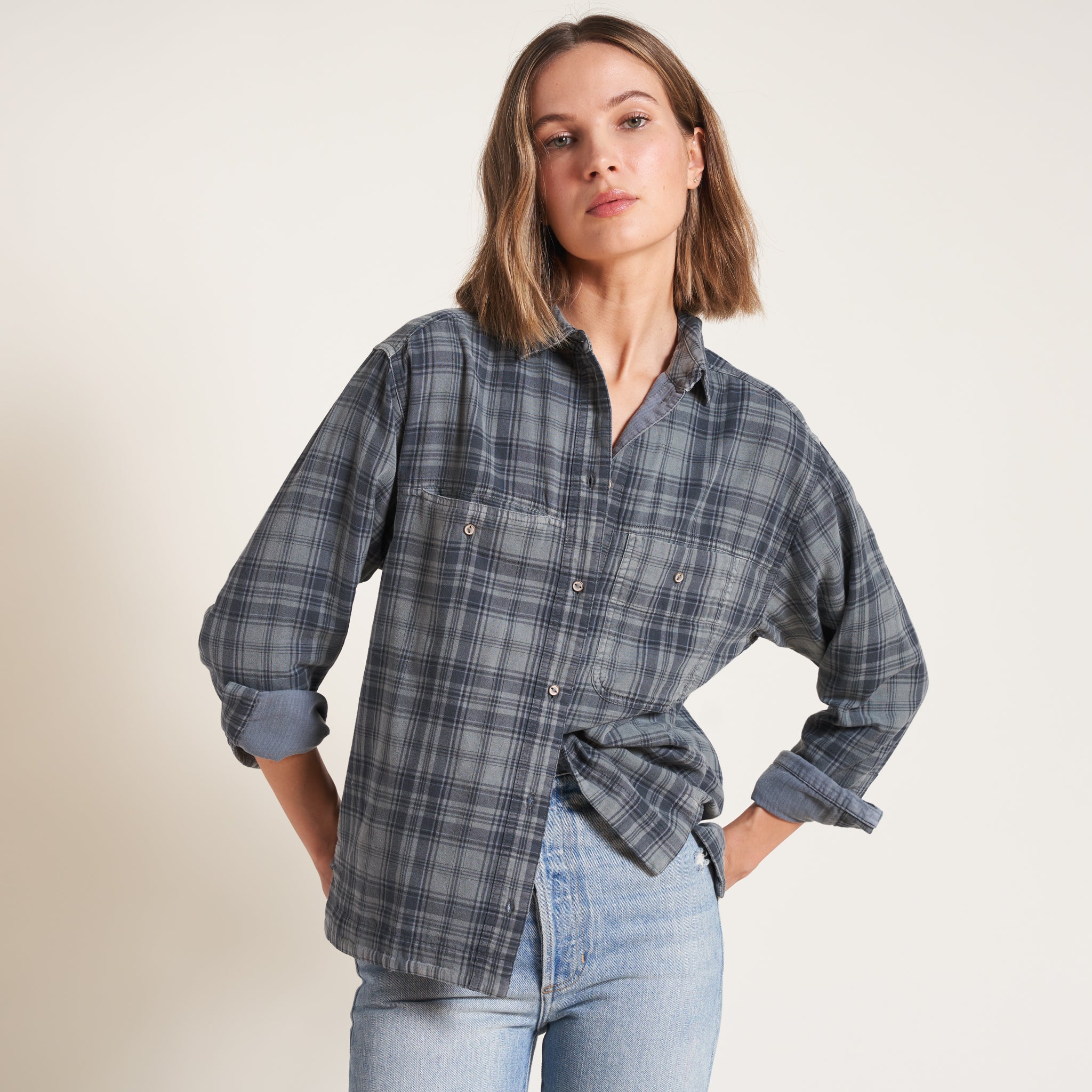 Womens Dallas Oversized Plaid Shirt WWPT0005 Carolina Blue Xs