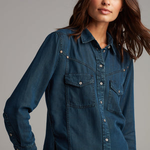 Womens Florence Western Chambray Shirt WWTP0003 Mid Indigo Glow
