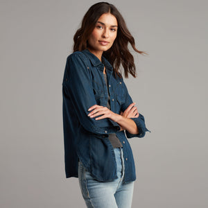 Womens Florence Western Chambray Shirt WWTP0003 Mid Indigo Glow