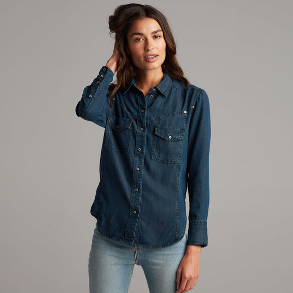 Womens Florence Western Chambray Shirt WWTP0003 Mid Indigo Glow