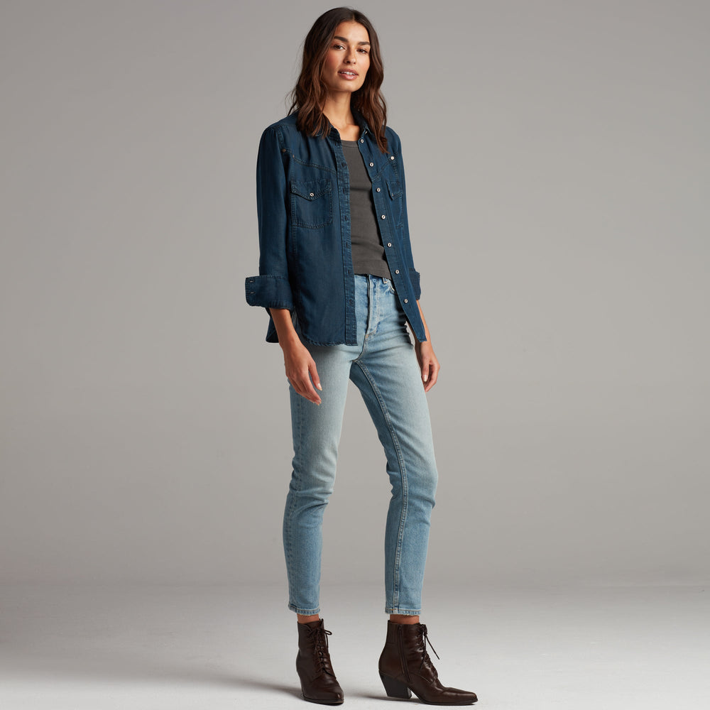 Womens Florence Western Chambray Shirt WWTP0003 Mid Indigo Glow