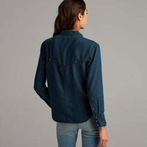 Womens Florence Western Chambray Shirt WWTP0003 Mid Indigo Glow