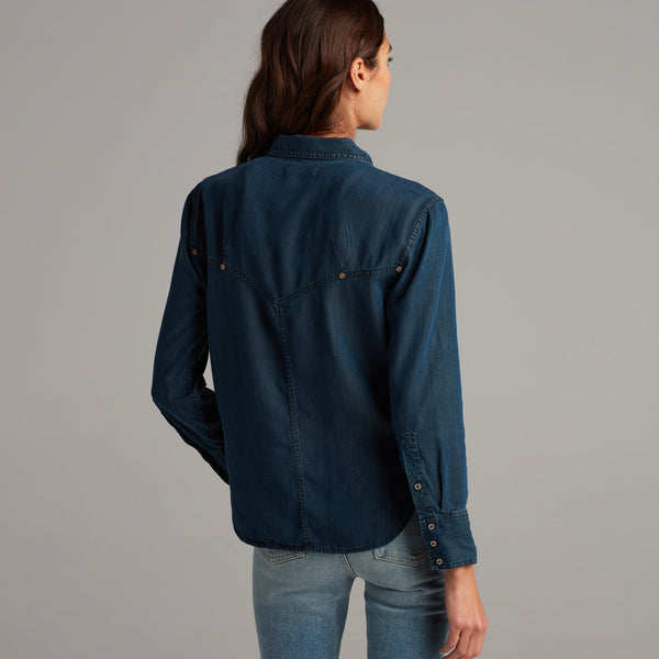 Womens Florence Western Chambray Shirt WWTP0003 Mid Indigo Glow