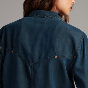 Womens Florence Western Chambray Shirt WWTP0003 Mid Indigo Glow