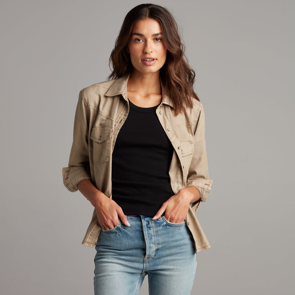 Womens Florence Western Heritage Twill Shirt WWTP0003 Stone