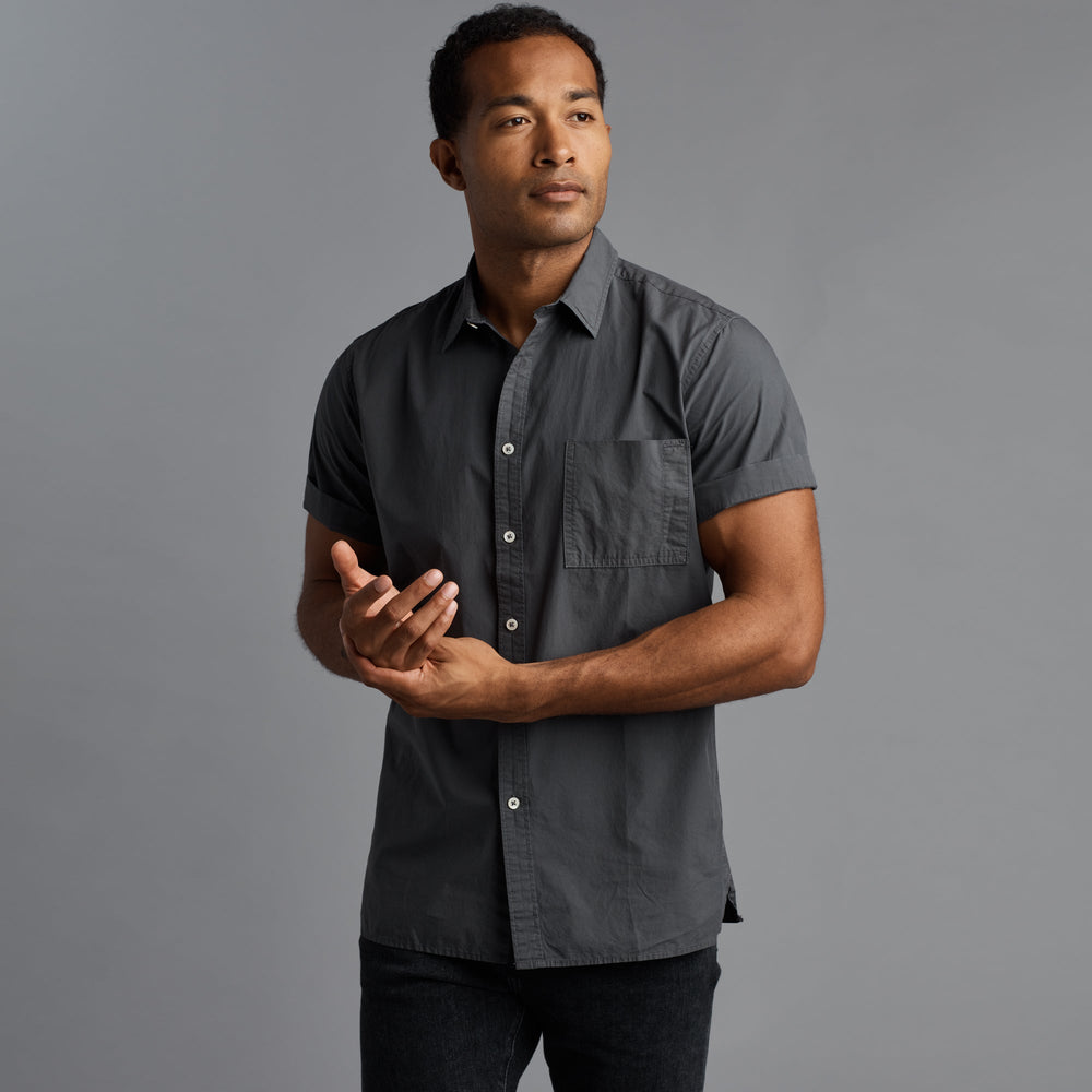 Mens Houston Short Sleeve Poplin Shirt MWTP0003 Faded Black