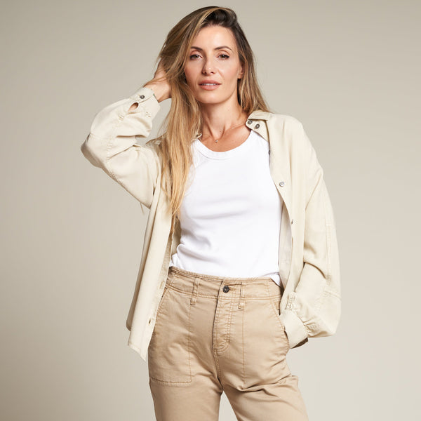 Womens Joan Drape Twill Top WWTP0013 Bone