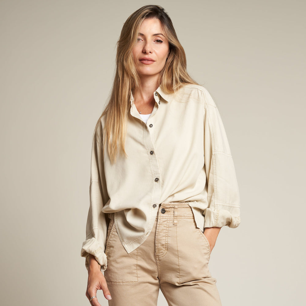Womens Joan Drape Twill Top WWTP0013 Bone