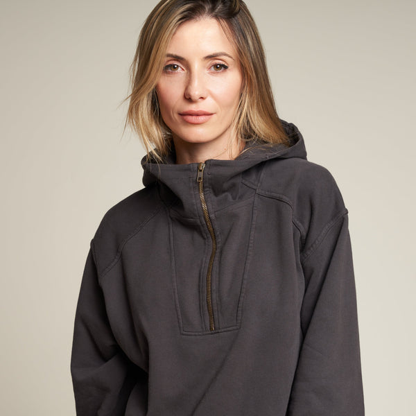 Womens Josephine Quarter Zip Pullover Hoodie WKLT0004 Faded Black L