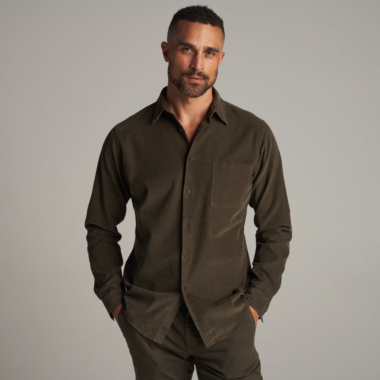 トップス enof long sleeve cord shirt enof long sleeve cord shirt ブラック