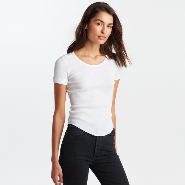 Womens Oslo Scoop Neck Ribbed Tee WKTP0006 White